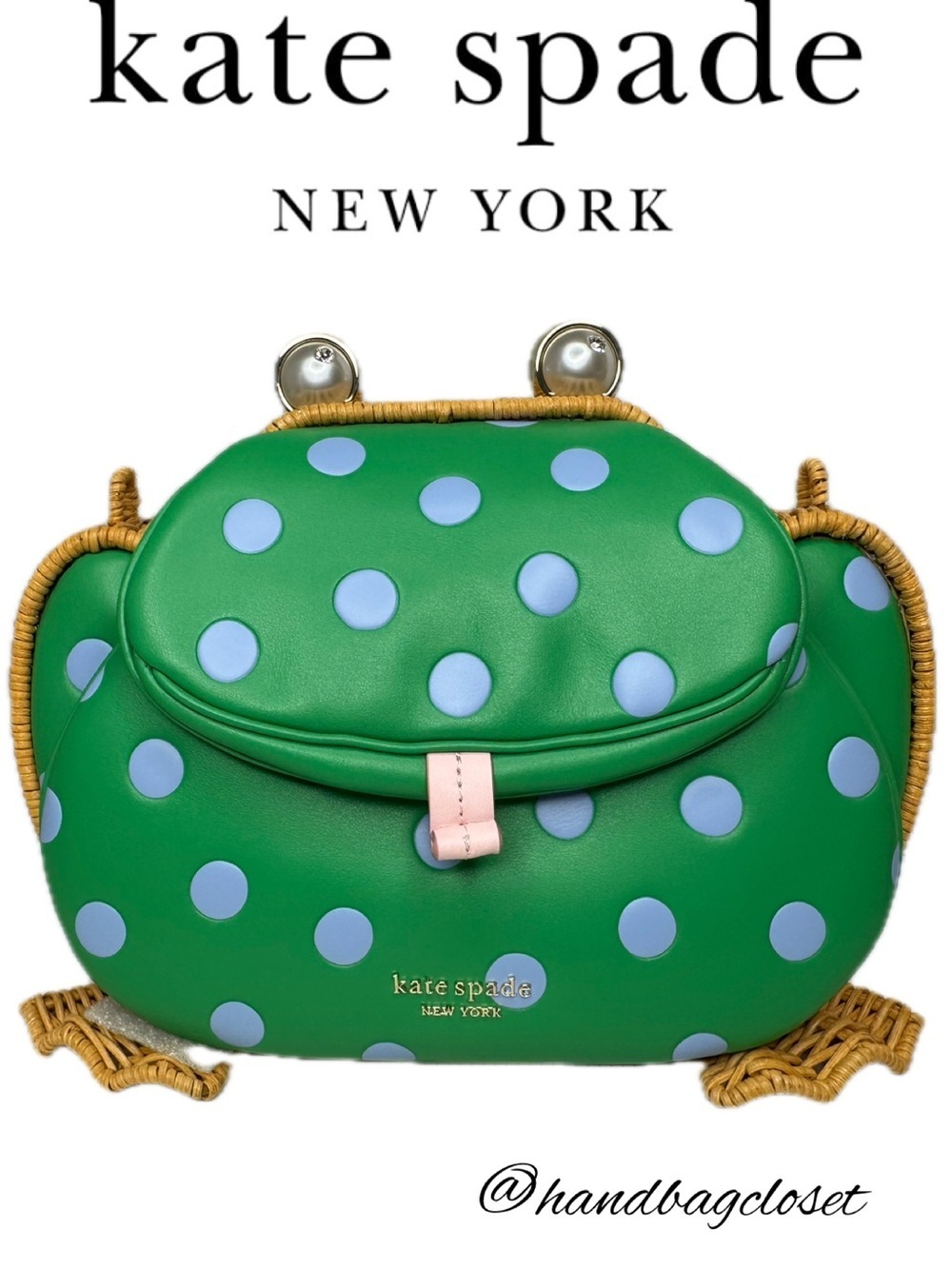 Kate Spade Lily Polka Dot Wicker 3D Frog Crossbody Novelty Bag